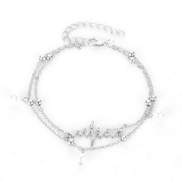 Cardiograph and Pearls Double Layered Ankle Bracelet New - Picture 5 of 5